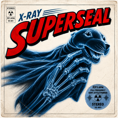 Album White cover with X-ray of Skratchy Seal and 'X-Ray Superseal' text